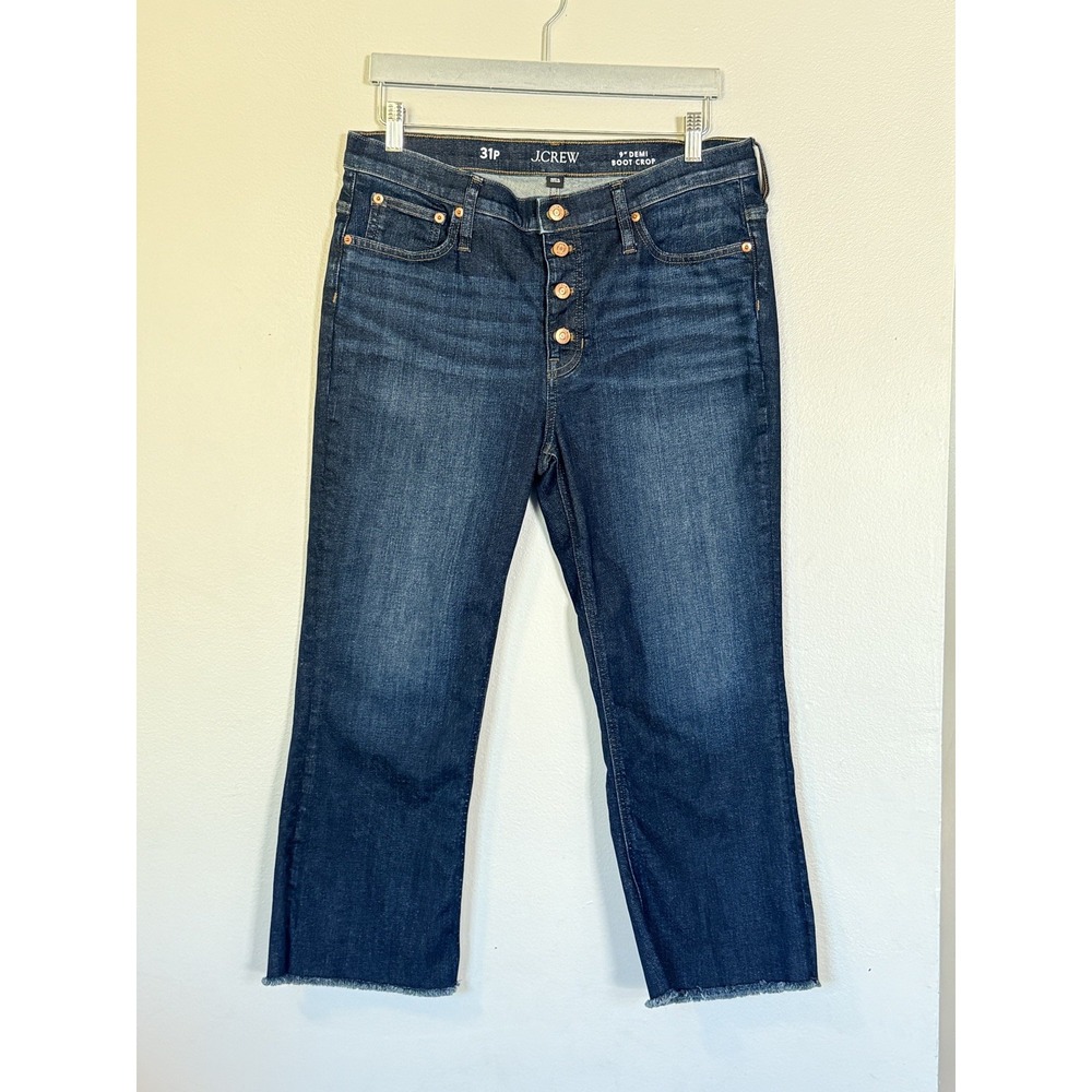 J.Crew Demi-9" Boot Crop Jeans Women's Button Fly Raw Hem Stretch Denim Sz 31P